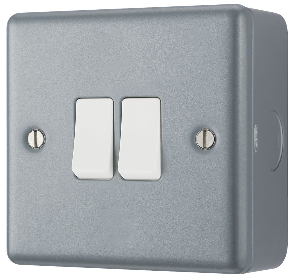 Image of British General 10A 2-Gang 2-Way Metal Clad Light Switch with White Inserts 