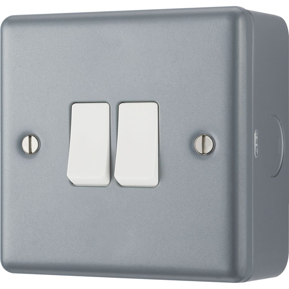 Image of British General 10A 2-Gang 2-Way Metal Clad Light Switch with White Inserts 