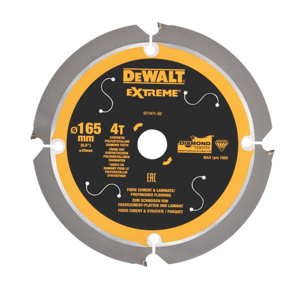 Image of DeWalt EXTREME Fibre Cement Diamond Tooth Circular Saw Blade 165mm x 20mm 4T 