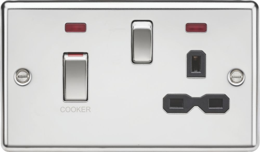 Image of Knightsbridge 45 & 13A 2-Gang DP Cooker Switch & 13A DP Switched Socket Polished Chrome with LED with Black Inserts 