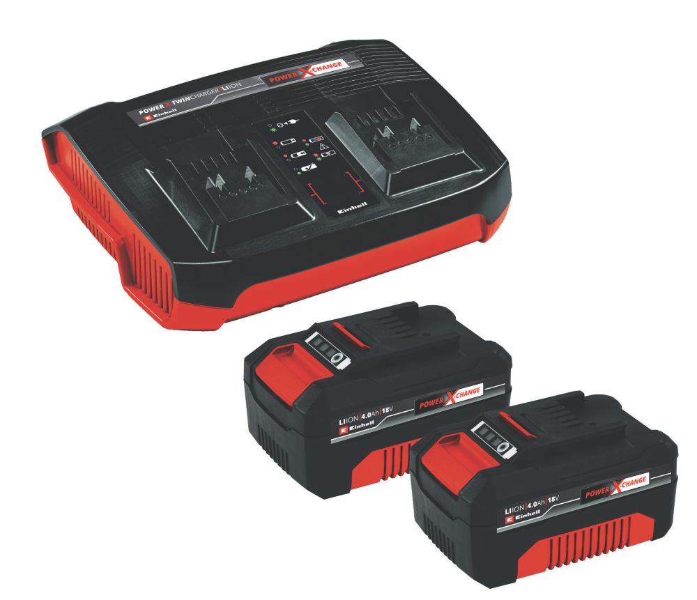 Image of Einhell 18V 4.0Ah Li-Ion Power X-Change Twin Charger Starter Kit 