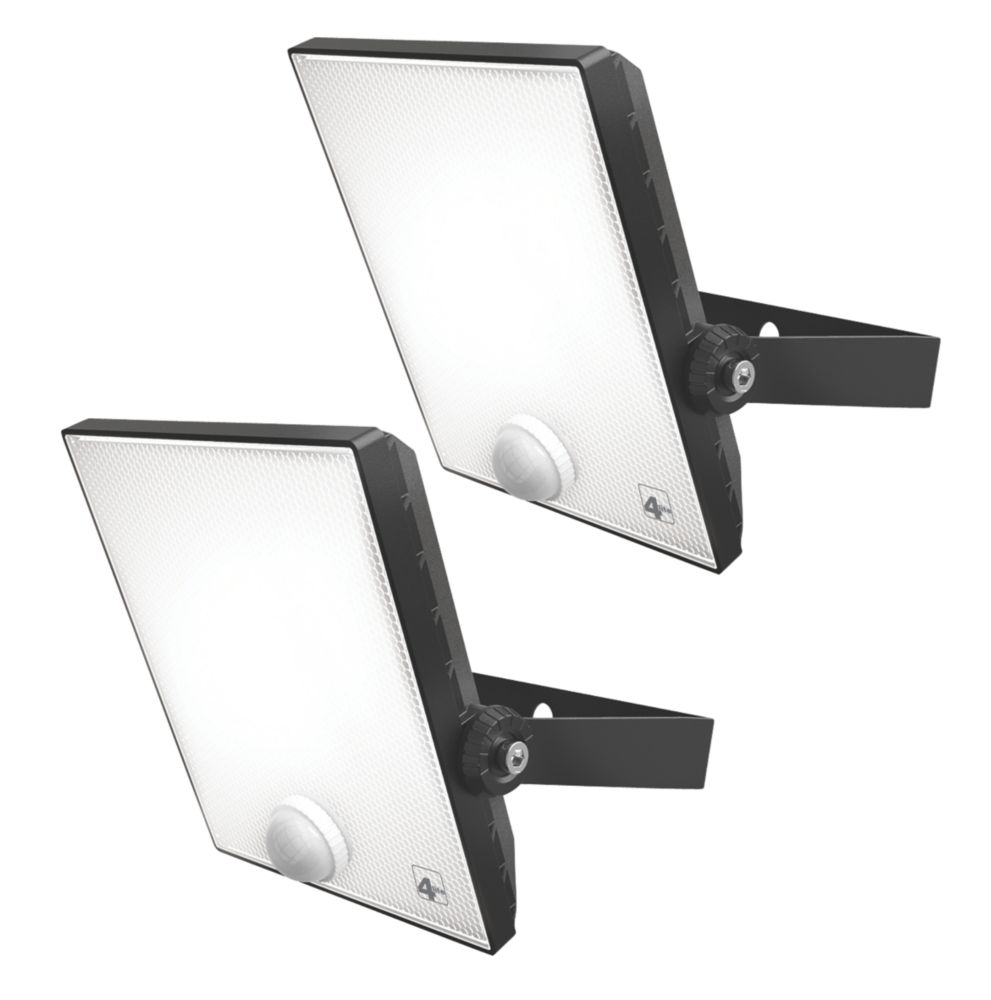 Image of 4lite Outdoor LED Floodlight With PIR Sensor Black 10W 885lm 2 Pack 