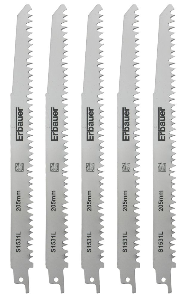 Image of Erbauer SRP47413-5pc S1531L Green Wood Reciprocating Saw Blades 205mm 5 Pack 