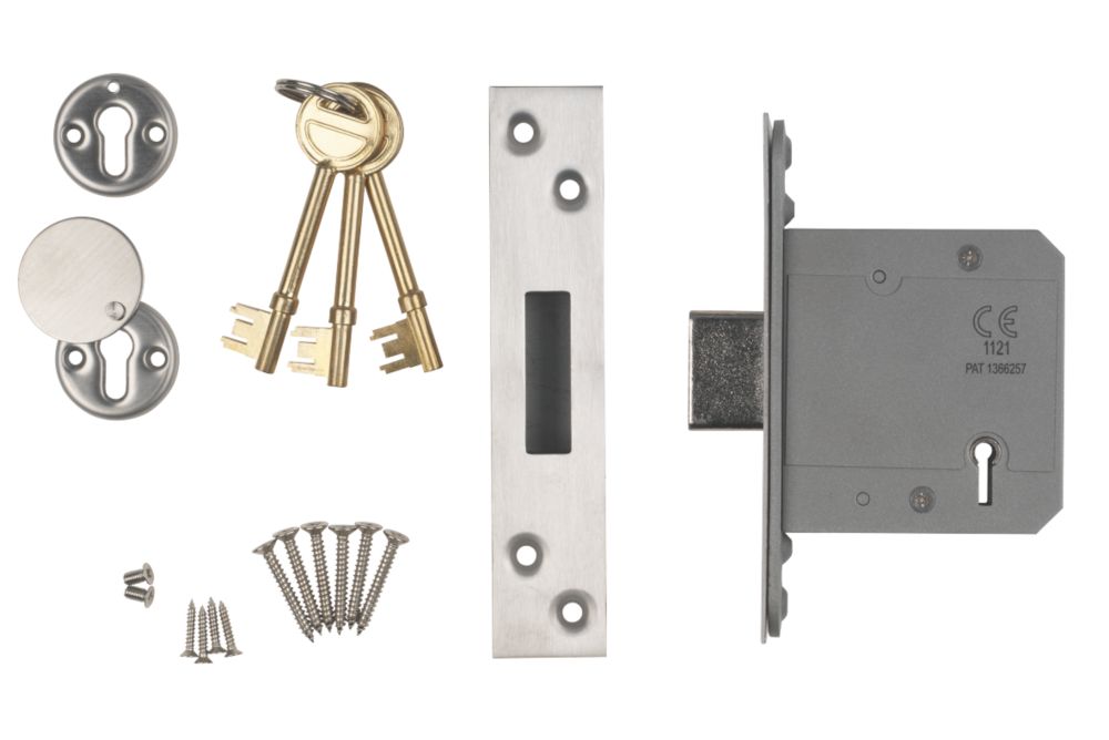 Image of Smith & Locke Fire Rated Satin SS BS 5-Lever Mortice Deadlock 77mm Case - 57mm Backset 