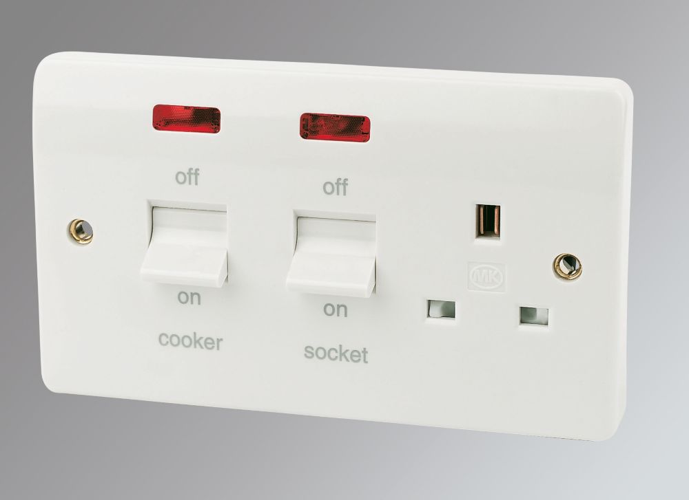 Image of MK Logic Plus 45A 2-Gang DP Cooker Switch & 13A DP Switched Socket White with Neon 