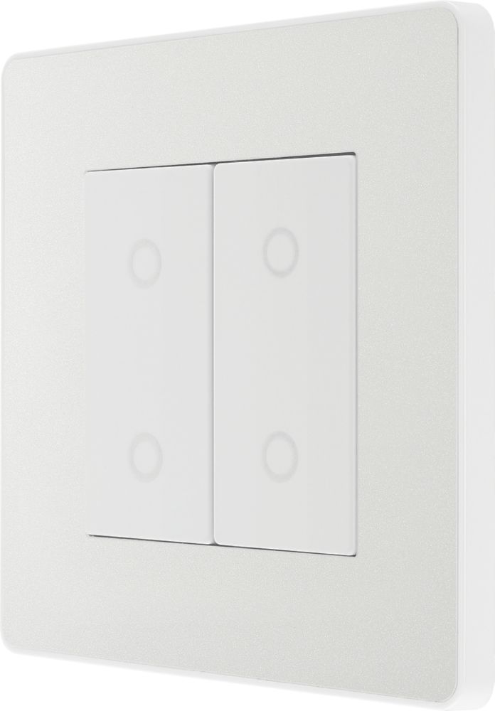 Image of British General Evolve 2-Gang 2-Way LED Double Master Touch Trailing Edge Dimmer Switch Pearlescent White with White Inserts 