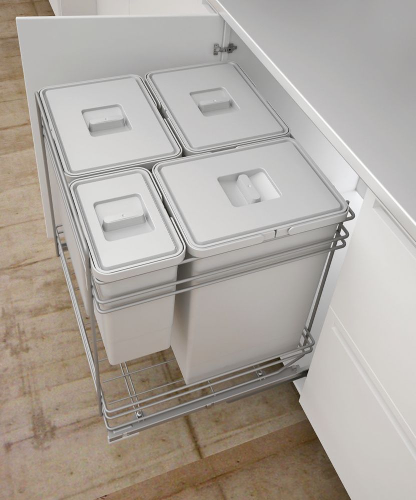 Image of Hafele Pull-Out Kitchen Bin Grey 3 x 24 Ltr & 1 x 6Ltr 
