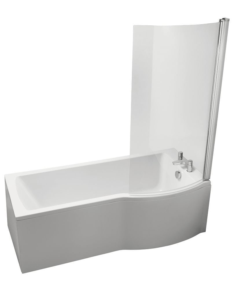 Image of Ideal Standard Giovo Curve P-Shape Shower Bath Right-Hand Acrylic No Tap Holes 1700mm 