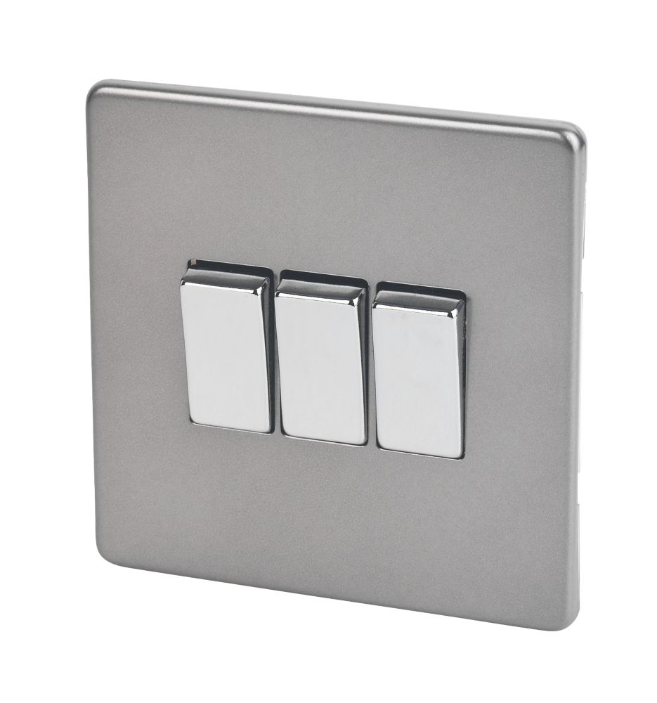 Image of Varilight 10AX 3-Gang 2-Way Light Switch Slate Grey 