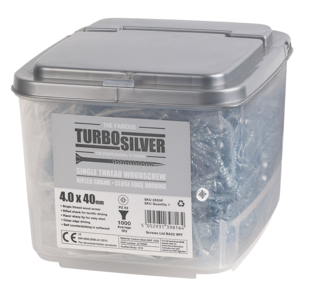 Image of Turbo Silver PZ Double-Countersunk Multipurpose Screws 4mm x 40mm 1000 Pack 