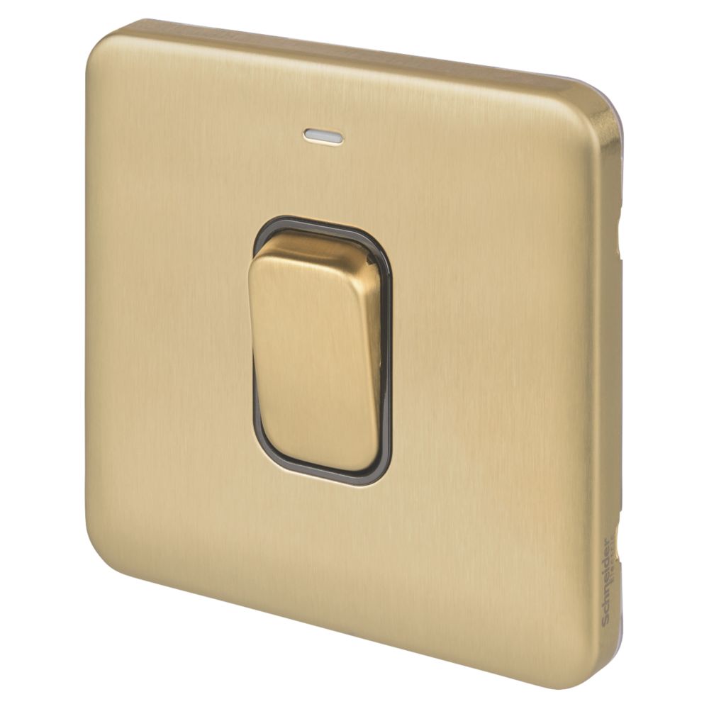 Image of Schneider Electric Lisse Deco 50A 1-Gang DP Cooker Switch Satin Brass with LED with Black Inserts 