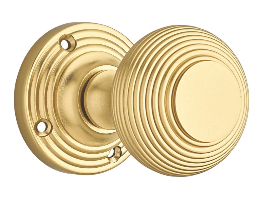 Designer Levers Beehive Door Knob Pair Brushed Brass 60mm (255KK)