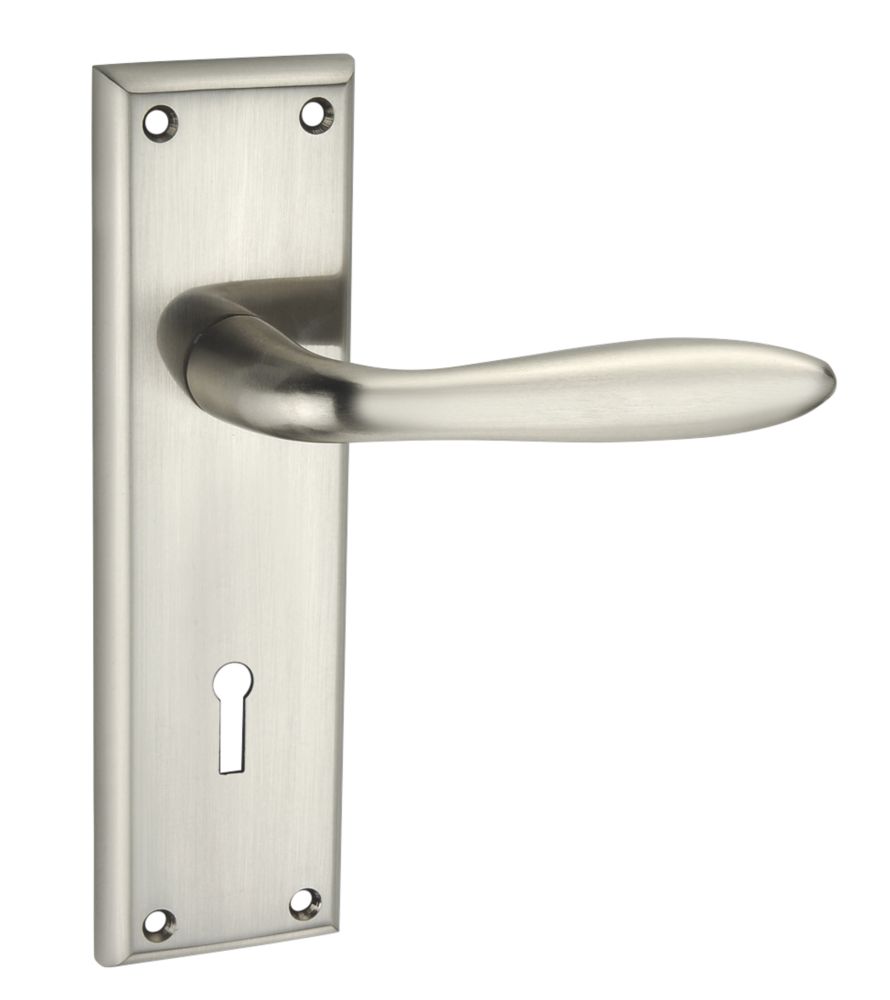 Image of Smith & Locke Blyth Fire Rated Lever Lock Door Handle Pair Brushed Nickel 
