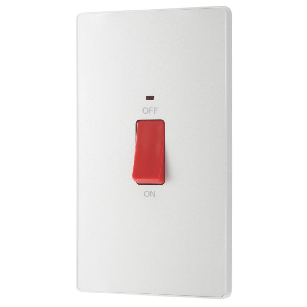 Image of British General Evolve 45A 2-Gang 2-Pole Cooker Switch Pearlescent White with LED with White Inserts 