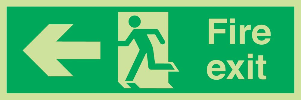 Image of Nite-Glo Photoluminescent "Fire Exit" Left Arrow Sign 150mm x 450mm 