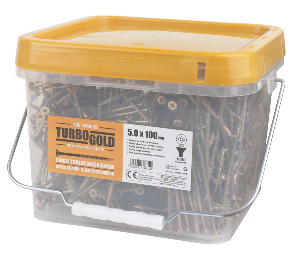 Image of TurboGold PZ Double-Countersunk Multipurpose Screws 5mm x 100mm 1000 Pack 