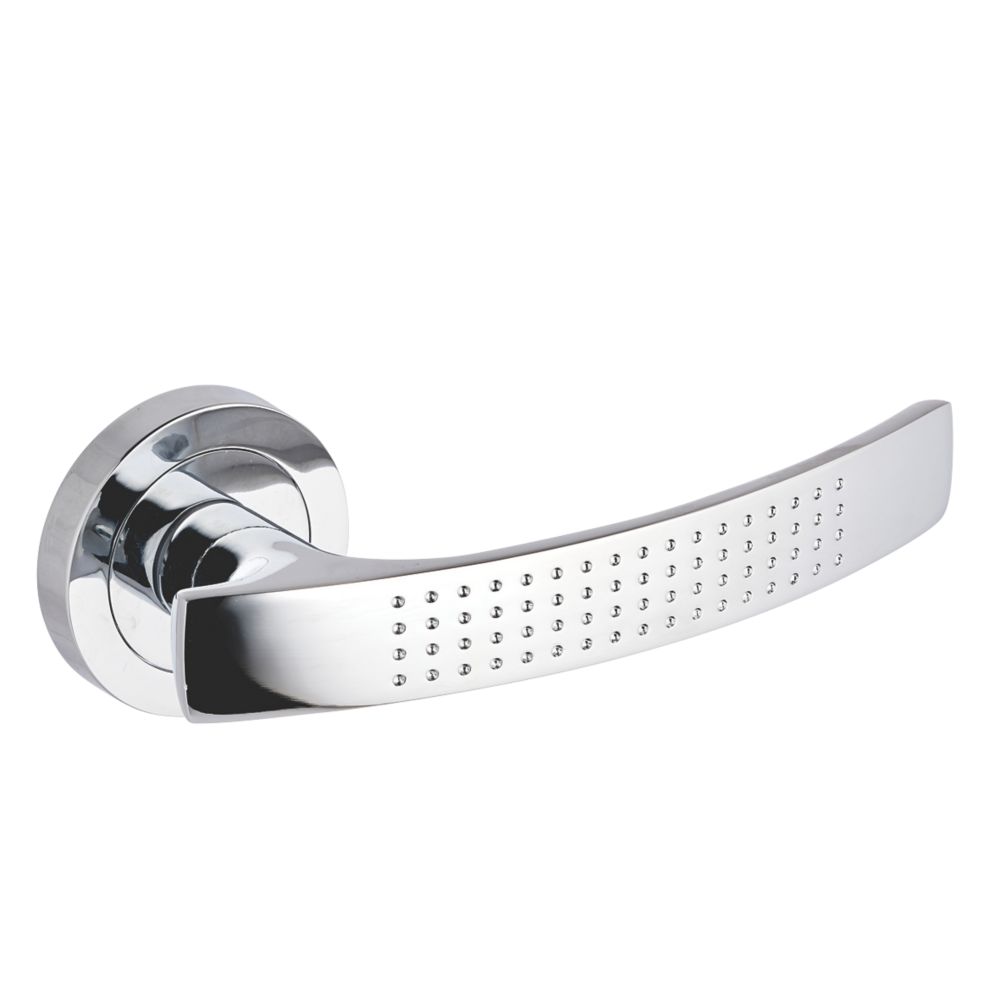 Image of Smith & Locke Compton Fire Rated Lever on Rose Door Handles Pair Polished Chrome 