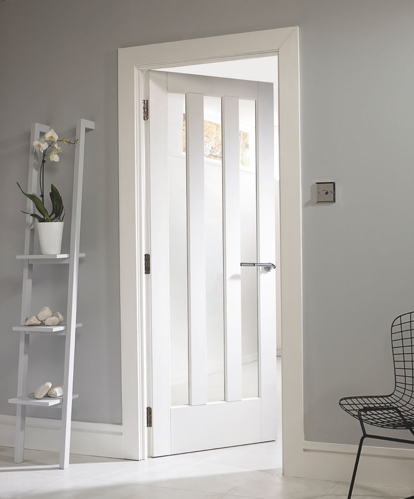 Image of Jeld-Wen Aston 3-Clear Light Primed White Wooden Traditional Internal Door 1981mm x 686mm 