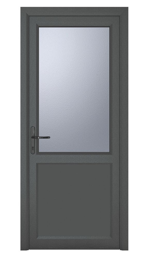 Image of Crystal 1-Panel 1-Obscure Light Right-Hand Opening Anthracite Grey uPVC Back Door 2090mm x 890mm 