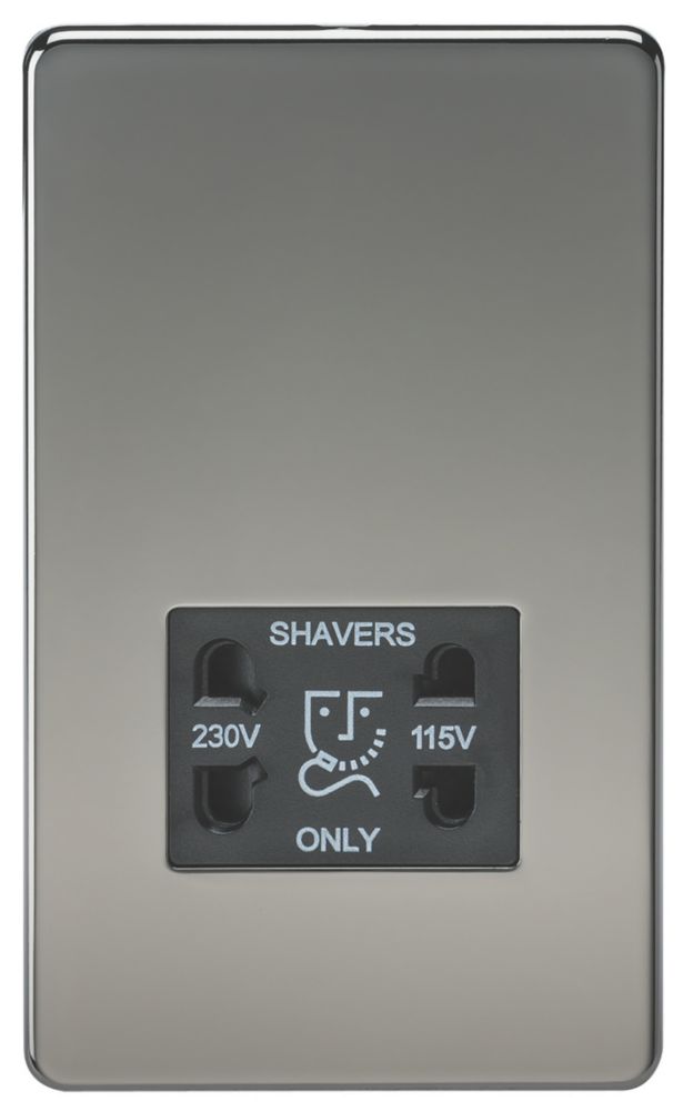 Image of Knightsbridge 2-Gang Dual Voltage Shaver Socket 115 V / 230V Black Nickel with Black Inserts 