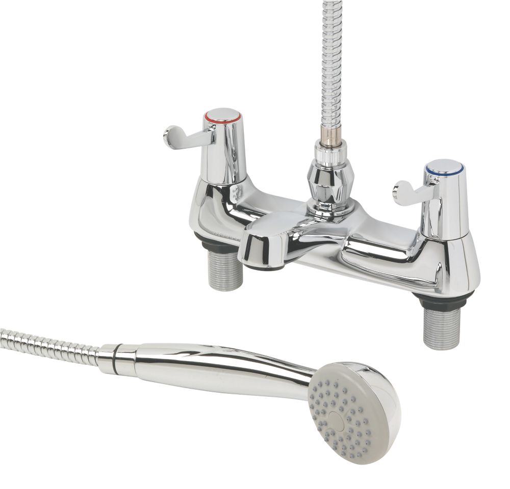 Image of Commercial 1/4 Turn Dual Lever Bath/Shower Mixer Bathroom Tap Chrome 