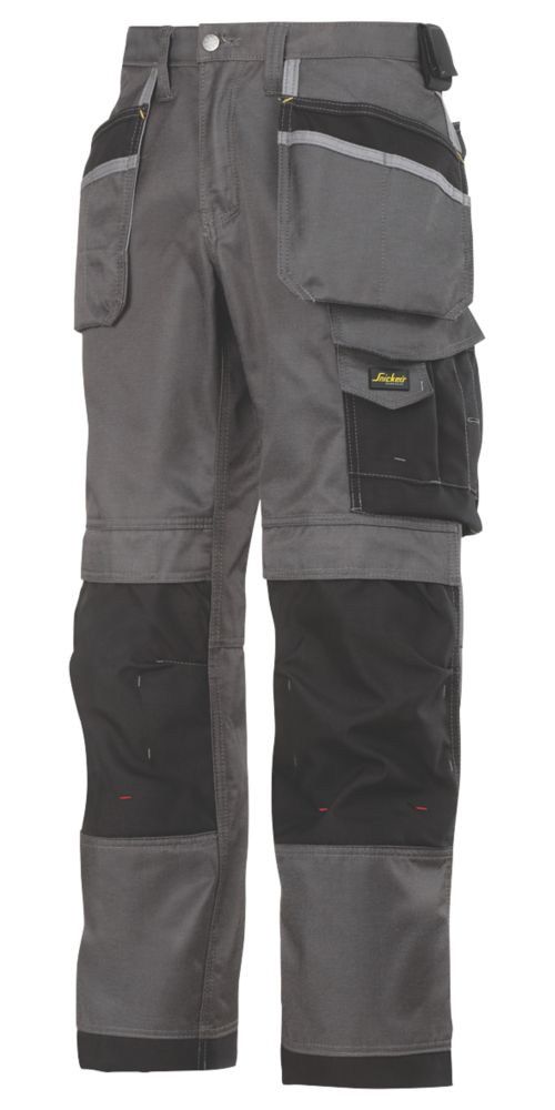 Image of Snickers DuraTwill 3212 Holster Pocket Trousers Grey / Black 31" W 32" L 