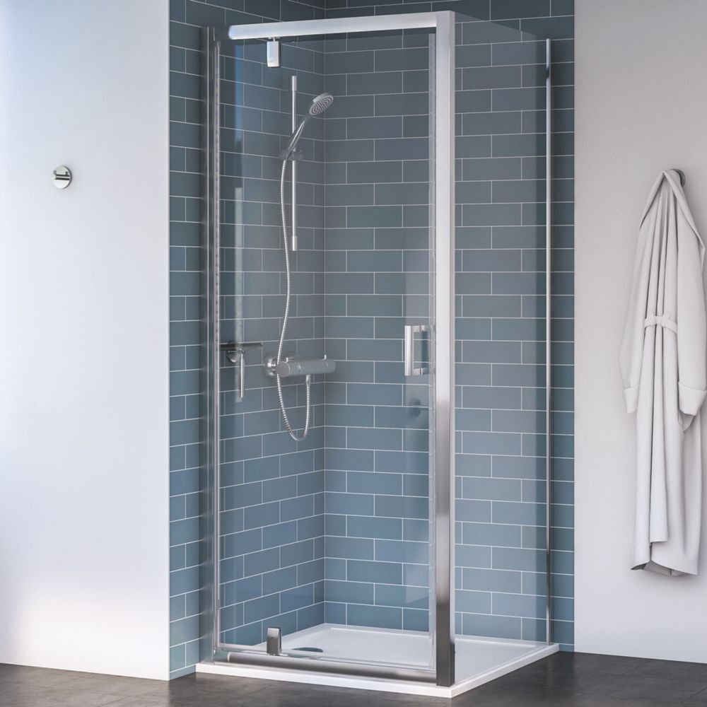Image of Aqualux Edge 8 Semi-Frameless Square Shower Enclosure Reversible Left/Right Opening Polished Silver 800mm x 800mm x 2000mm 