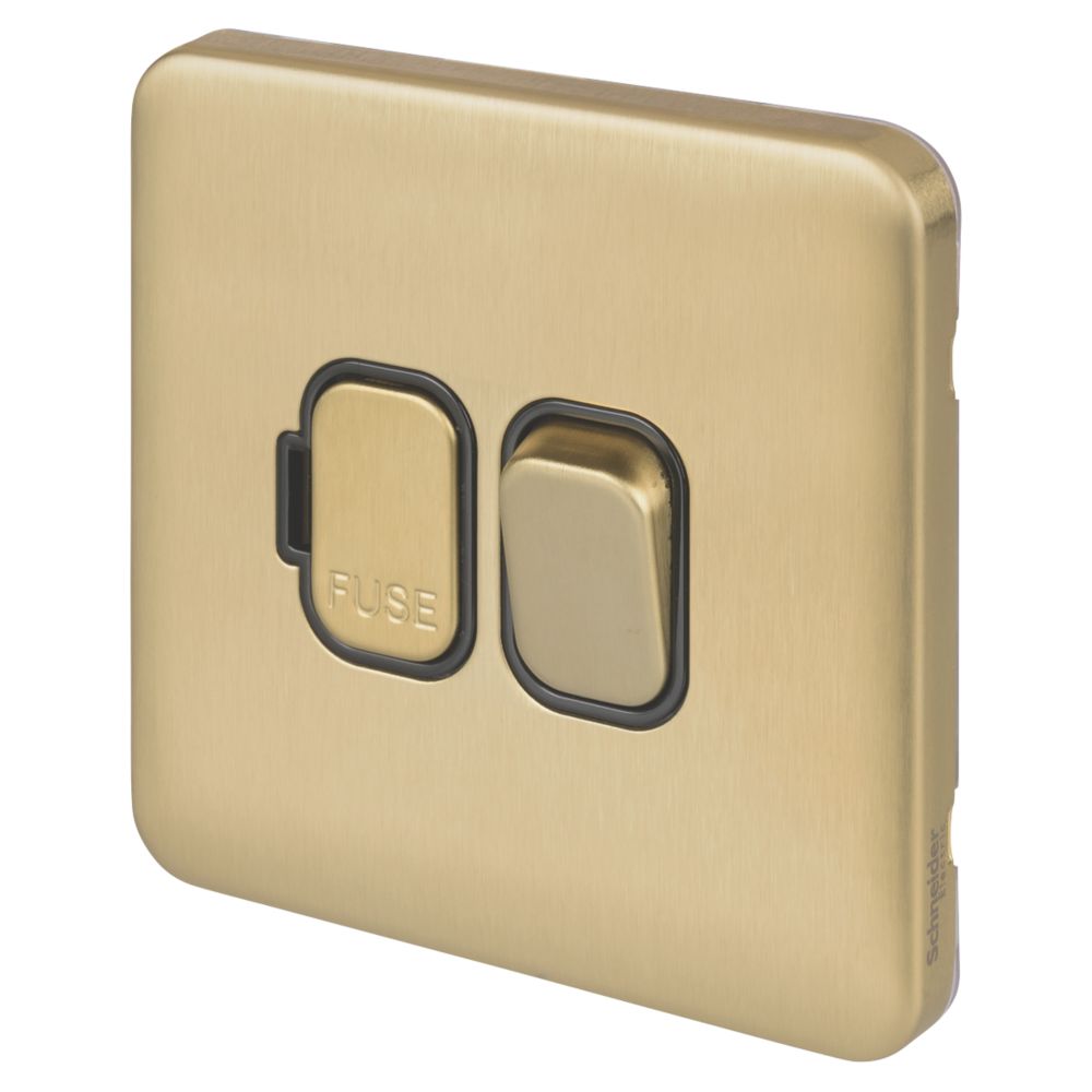 Image of Schneider Electric Lisse Deco 13A Switched Fused Spur Satin Brass with Black Inserts 