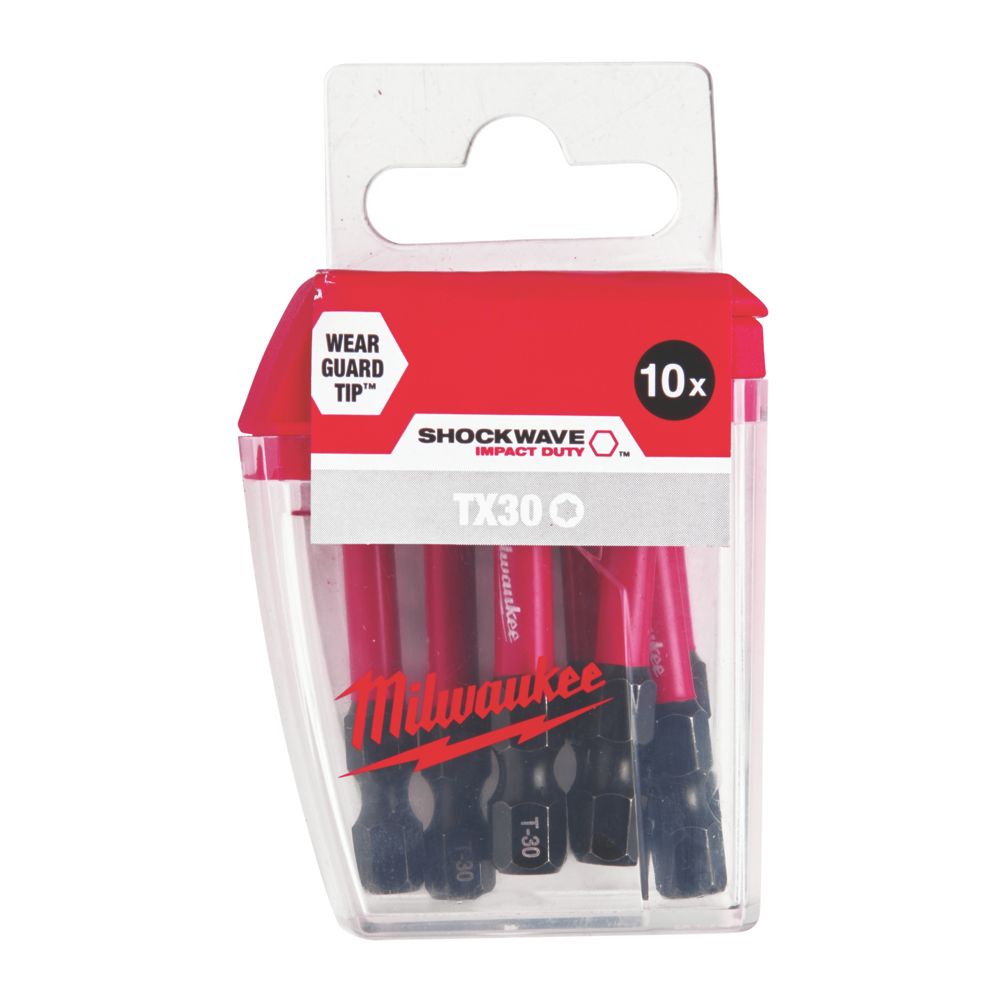 Image of Milwaukee SHOCKWAVE 1/4" 50mm Hex Shank TX30 Screwdriver Bits 10 Pack 