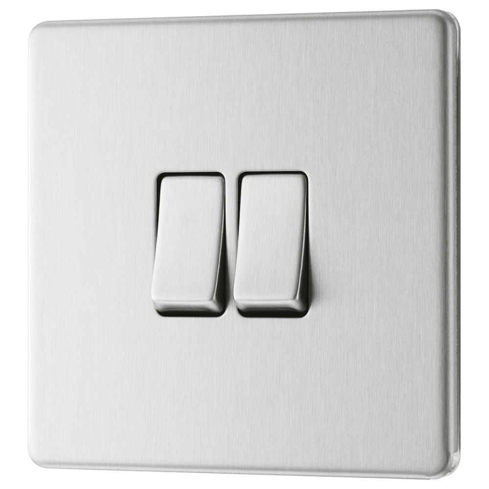 Image of LAP 20A 16AX 2-Gang 2-Way Light Switch Brushed Stainless Steel 