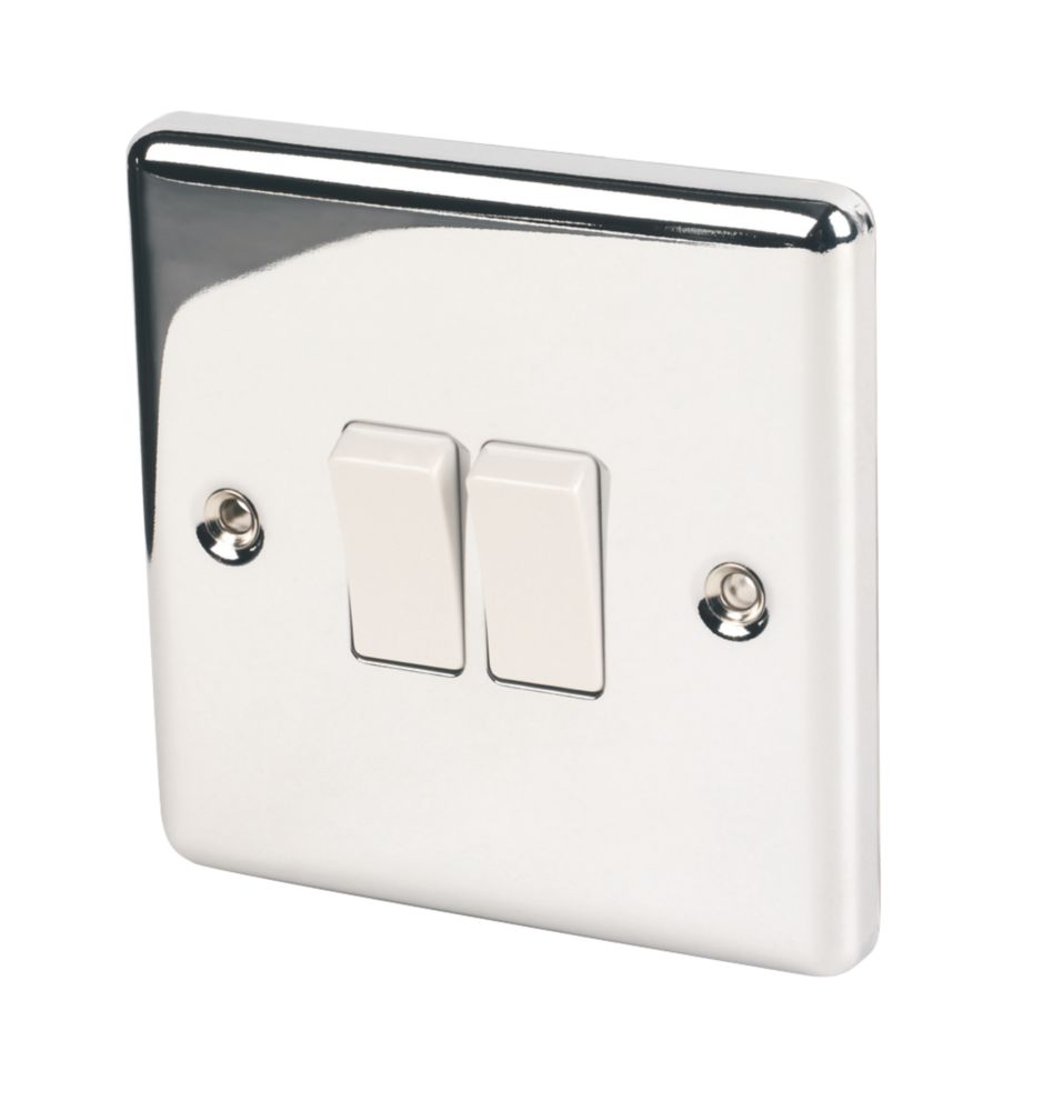 Image of LAP 10AX 2-Gang 2-Way Light Switch Polished Chrome with White Inserts 