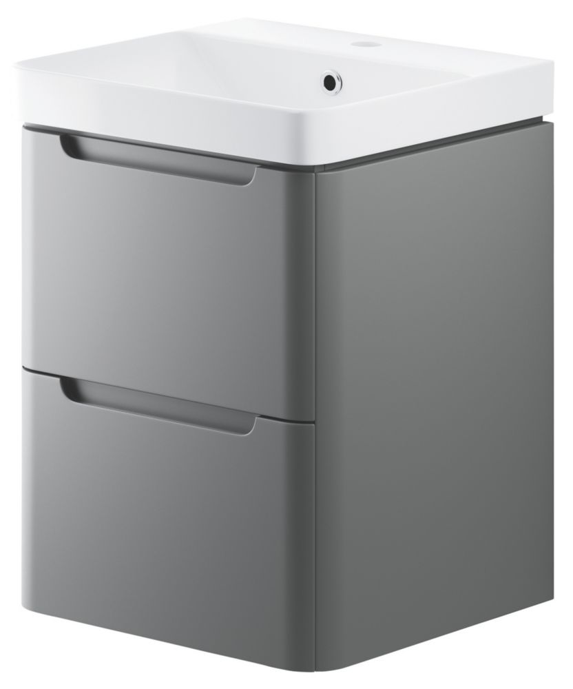 Image of Wall-Hung Vanity Unit & Basin Matt Grey 500mm x 460mm x 662mm 