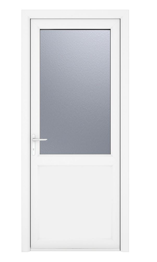 Image of Crystal 1-Panel 1-Obscure Light Right-Hand Opening White uPVC Back Door 2090mm x 840mm 