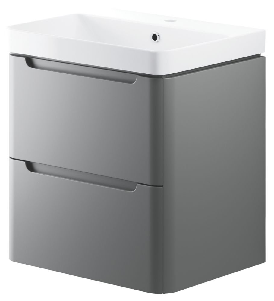 Image of Wall-Hung Vanity Unit & Basin Matt Grey 605mm x 460mm x 662mm 