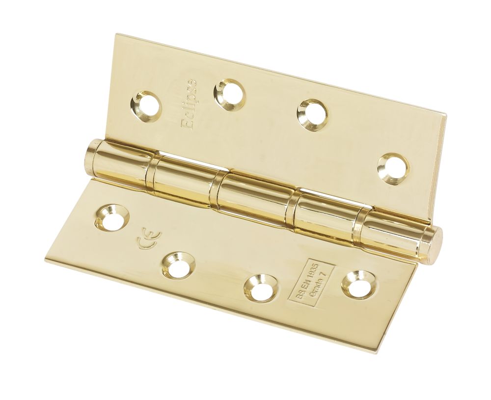 Image of Eclipse Electro Brass Grade 7 Fire Rated Washered Hinges 102mm x 76mm 2 Pack 