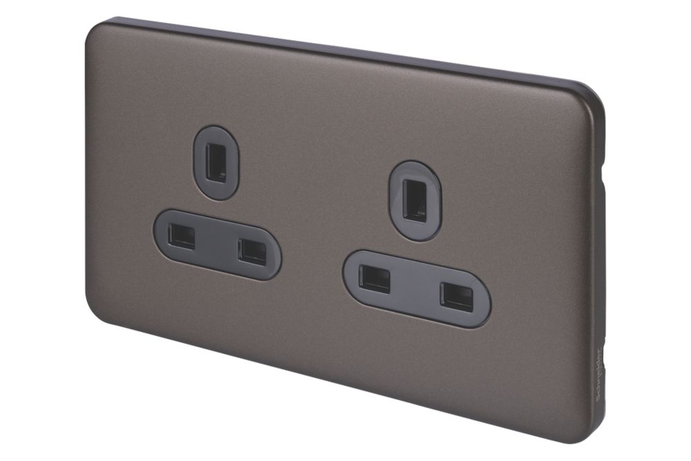 Image of Schneider Electric Lisse Deco 13A 2-Gang Unswitched Plug Socket Mocha Bronze with Black Inserts 