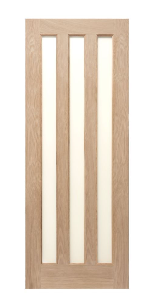 Image of Modern 3-Frosted Light Unfinished Oak Wooden Traditional Internal Door 1981mm x 762mm 