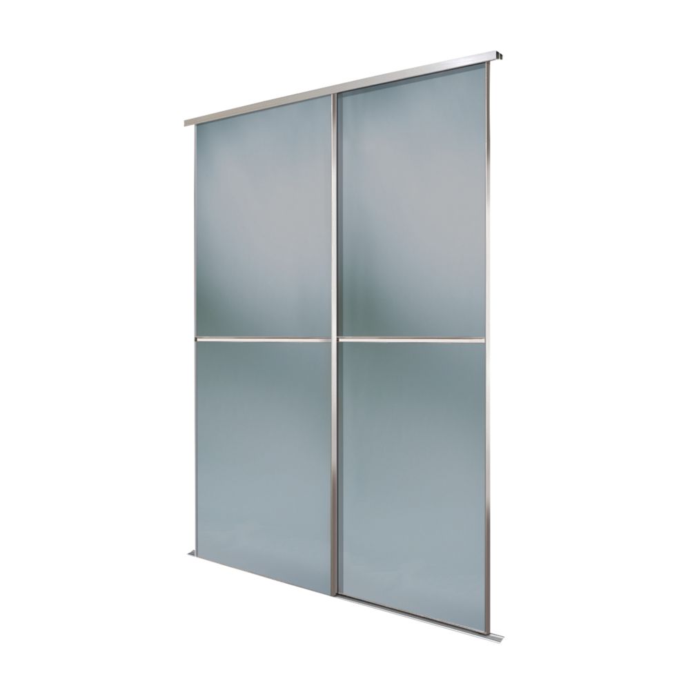 Image of Spacepro Minimalist 2-Door Sliding Wardrobe Door Kit Silver Frame Grey Tinted Mirror Panel 1816mm x 2260mm 