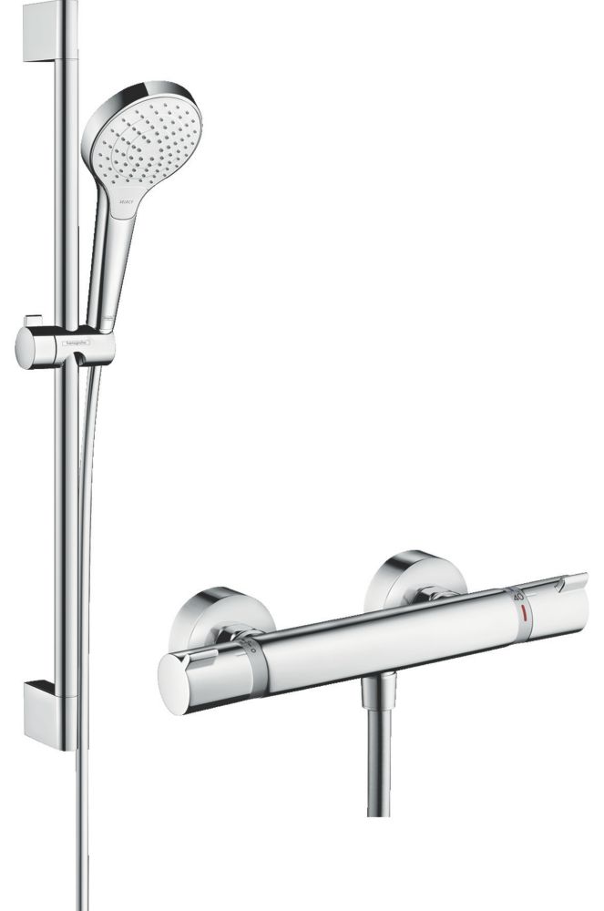 Image of Hansgrohe Croma Select HP Rear-Fed Exposed White/Chrome Thermostatic Mixer Shower 