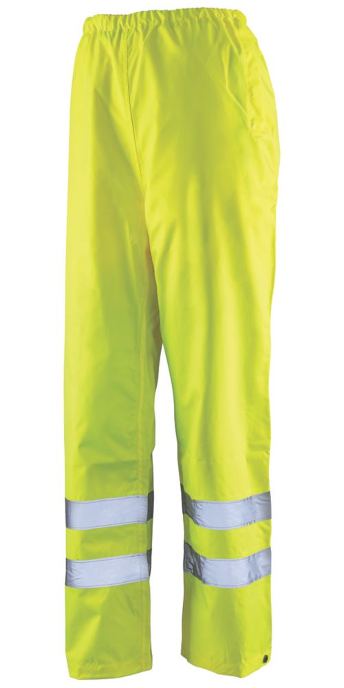 Image of Tough Grit Hi-Vis Waterproof Trousers Elasticated Waist Yellow / Navy Large 44" W 31" L 