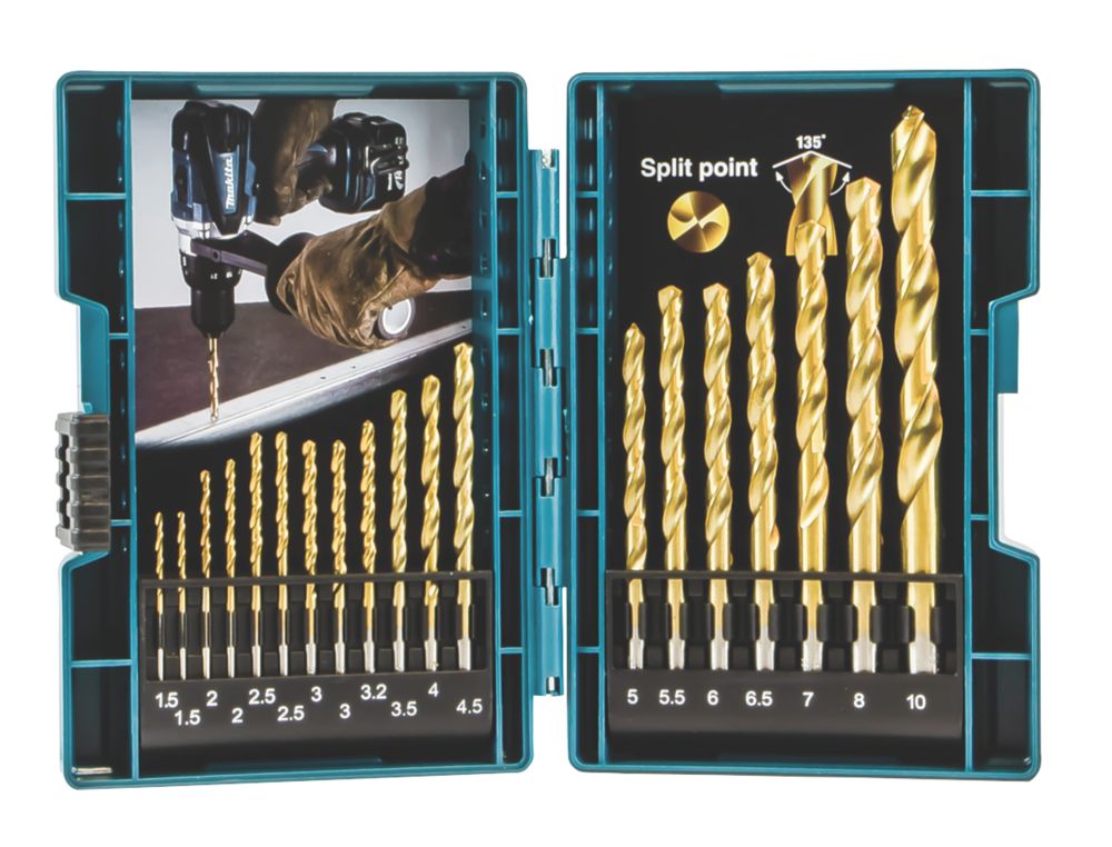 Image of Makita D-67527 Straight Shank HSS-TIN Metal Bit Set 19 Pcs 