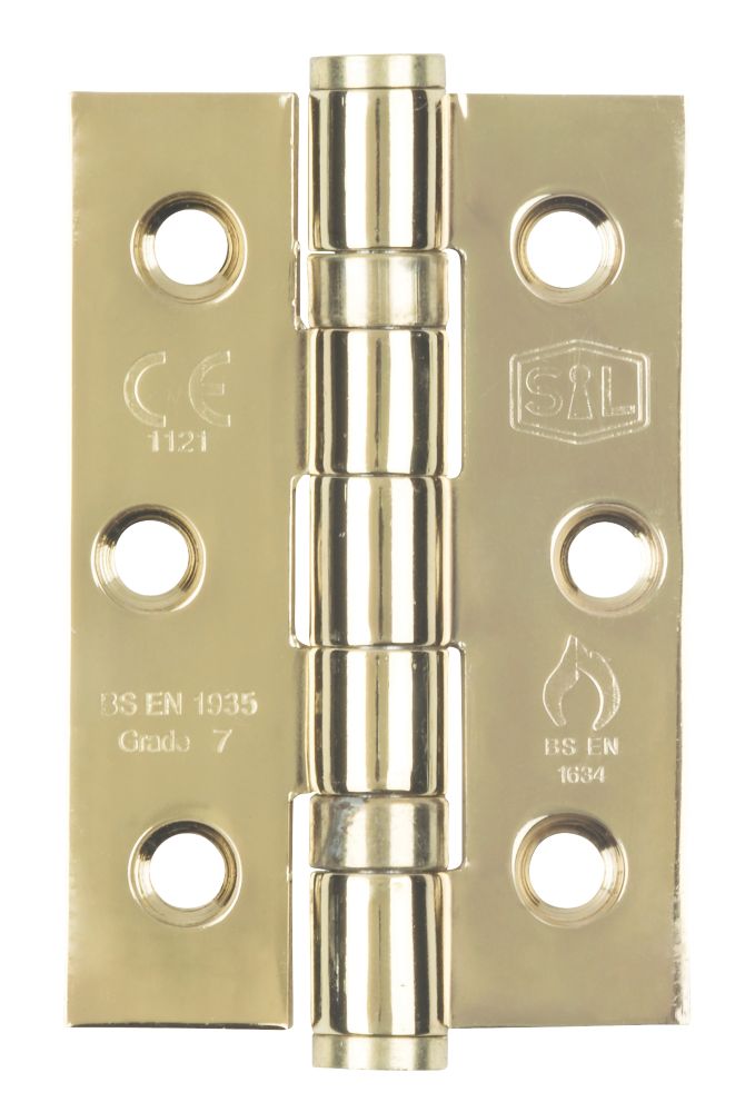 Image of Smith & Locke Electro Brass Grade 7 Fire Rated Ball Bearing Hinges 76mm x 51mm 2 Pack 