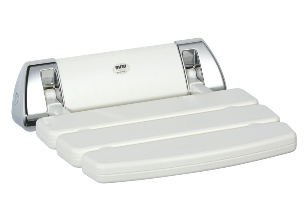 Image of Mira Wall-Mounted Shower Seat White / Chrome 