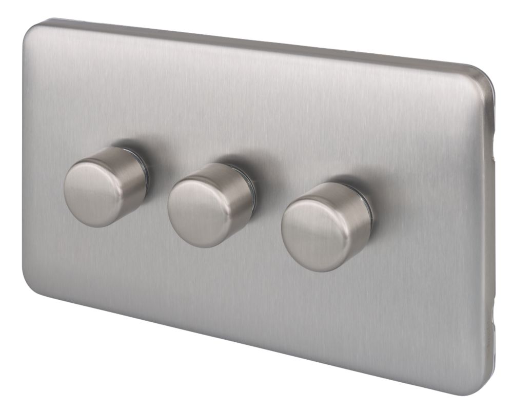 Image of Schneider Electric Lisse Deco 3-Gang 2-Way Dimmer Brushed Stainless Steel 