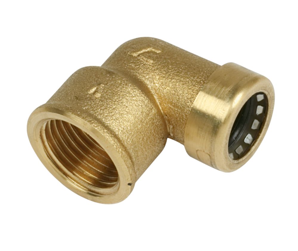 Image of Tectite Sprint Brass Push-Fit Adapting 90Â° Female Elbow 15mm x 1/2" 