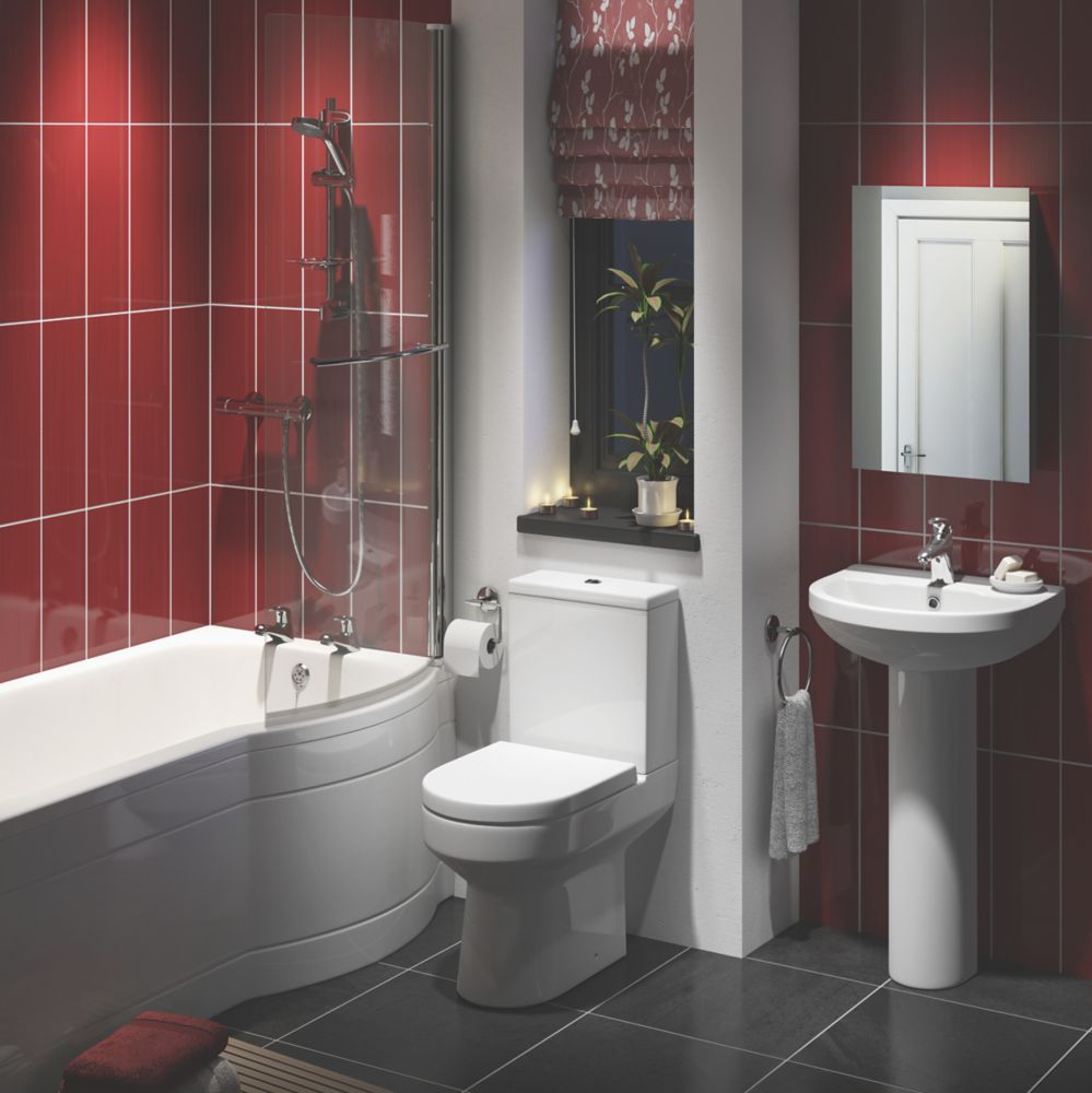 Image of Walker Contemporary P-Shape Right Hand Bathroom Suite with Acrylic Bath 