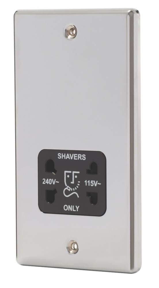 Image of LAP 2-Gang Dual Voltage Shaver Socket 115 / 230V Polished Chrome with Black Inserts 