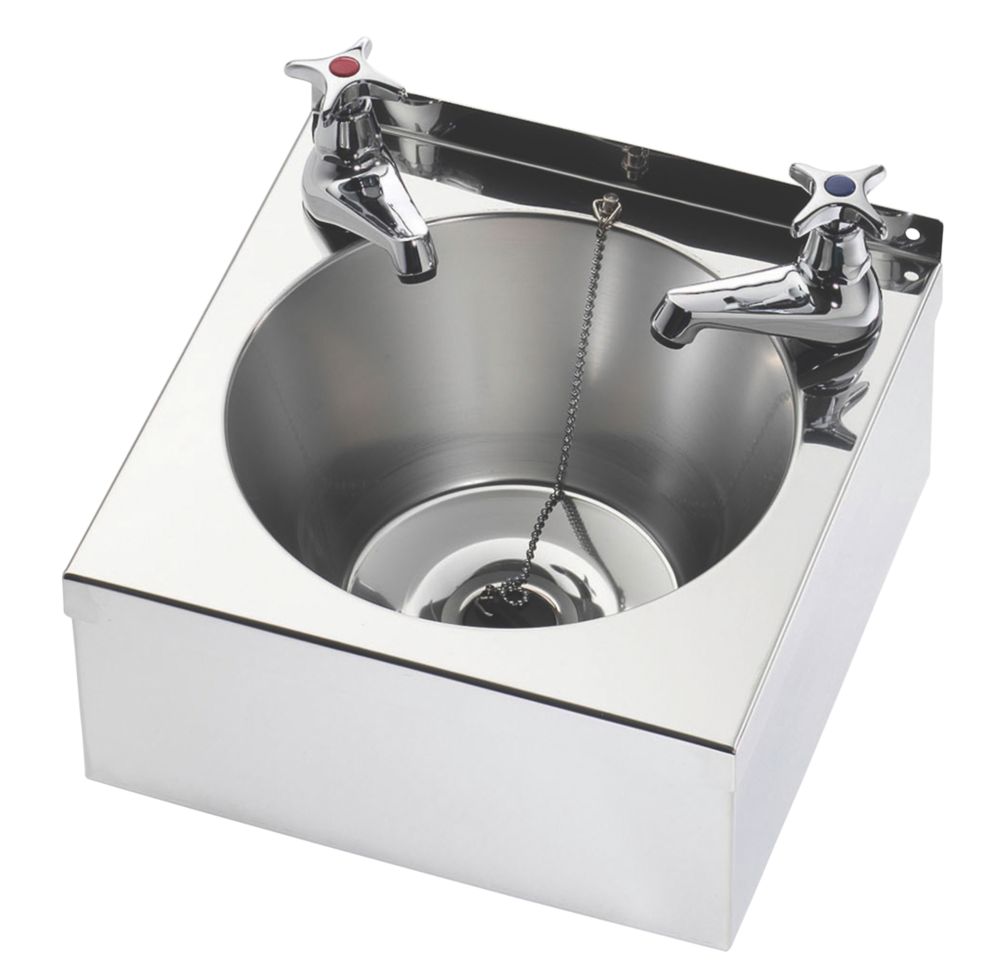 Image of Model A 1 Bowl Stainless Steel Wall-Hung Washbasin 2 Taps 290mm x 290mm 