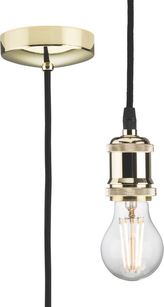Image of Knightsbridge 1.8m Vintage Long Pendant Light Fitting ES Polished Brass 3 1/2" 