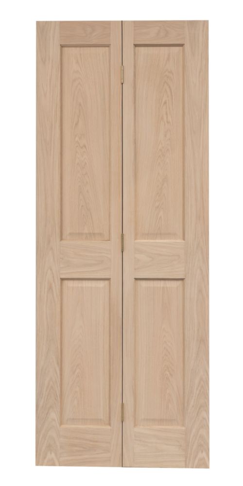 Image of Unfinished Oak Wooden 4-Panel Internal Bi-Fold Victorian-Style Door 1981mm x 762mm 